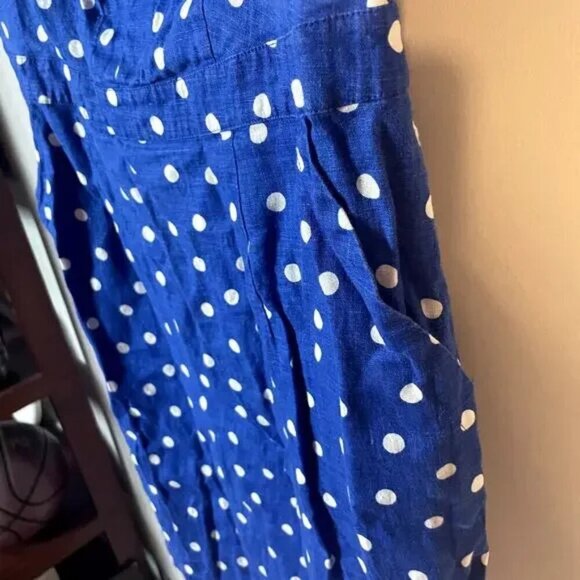 Boden Rae Linen Dress Blue & White Scattered Spot Polka Dot A-Line Dress SZ 8R - Picture 9 of 13